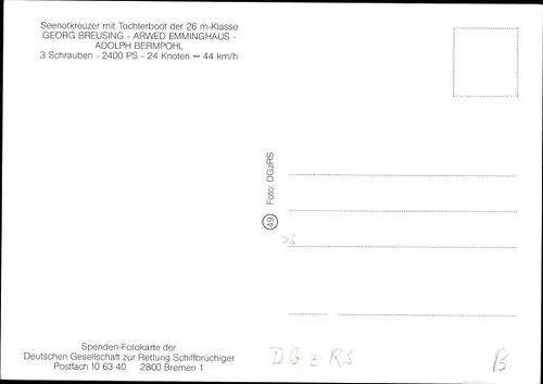 Ak Seenotkreuzer mit Tochterboot Georg Breusing, Seenotrettung