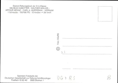 Ak Seenot-Rettungsboot Wilhelm Hubotter, Seenotrettung