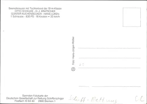 Ak Seenotkreuzer mit Tochterboot Otto Schülke, Seenotrettung