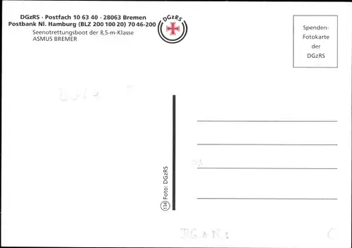 Ak Seenotrettungsboot Asmus Bremer, Seenotrettung