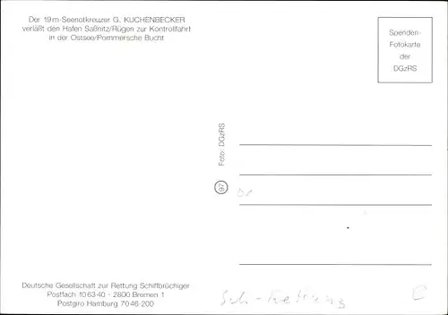 Ak Seenotkreuzer G. Kuchenbecker, Seenotrettung, Ostsee Pommersche Bucht