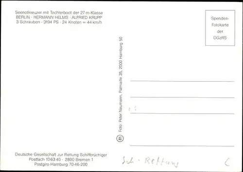 Ak Seenotkreuzer mit Tochterboot der 27m Klasse, Hermann Helms, DGzRS