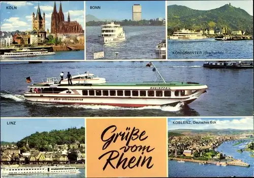 Ak Köln am Rhein, Schiffe, Bonn, Königswinter, Linz, Koblenz, Deutsches Eck