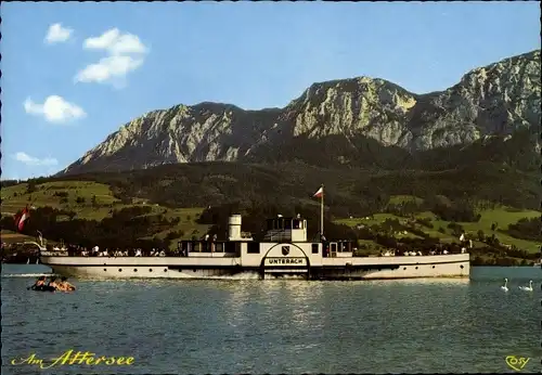 Ak Salondampfer Unterbach auf dem Attersee, Höllengebirge, Salzkammergut