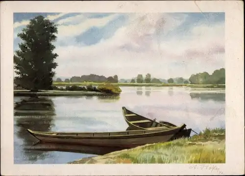 Künstler Ak Höfer, A., Schlesien, See, Ruderboote