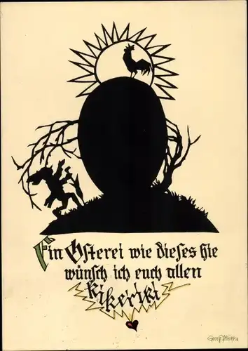 Scherenschnitt Künstler Ak Plischke, G., Glückwunsch Ostern, Osterei, Zwerg