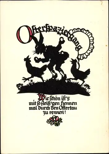 Scherenschnitt Ak Glückwunsch Ostern, Osterhase, Hühner