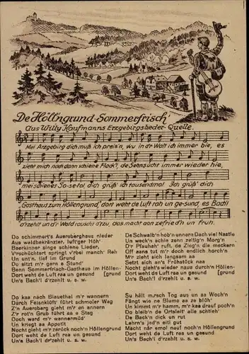 Lied Ak De Höll'ngrund Sommerfrisch, aus Willy Kaufmanns Erzgebirgslieder Quelle