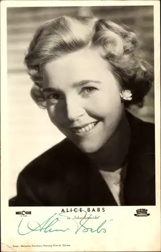 Ak Schauspielerin Alice Babs, Portrait, Autogramm, Herzog Film