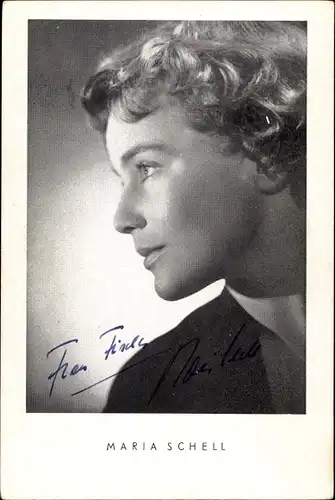 Ak Schauspielerin Maria Schell, Seitenportrait, Autogramm