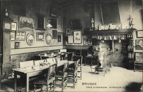 Ak Brügge Brügge Flandern Westflandern, Café Flessinghe, Innenraum