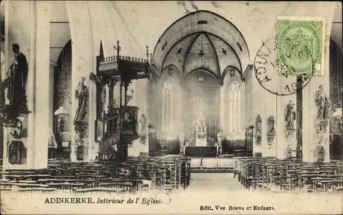 Ak Adinkerke Westflandern, Kirche, Innenansicht