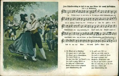Lied Ak Mückenberger, Hilmar, Tänzer in Tracht, Zum Schnäderdäng de Lust is raa vun Plaue...