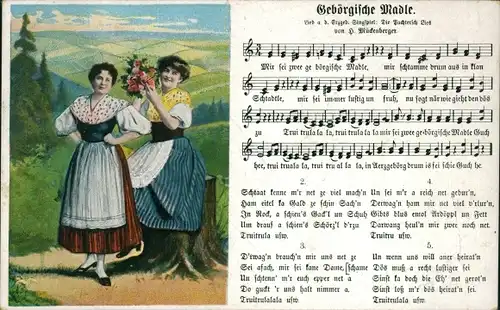 Lied Ak Mückenberger, Hilmar, Gebörgische Madle, Junge Frauen in Tracht, Erzgebirge
