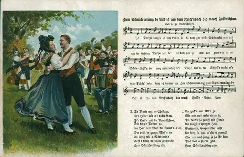 Lied Ak Mückenberger, Hilmar, Tänzer in Tracht, Zum Schnäderdäng de Lust is raa vun Plaue...