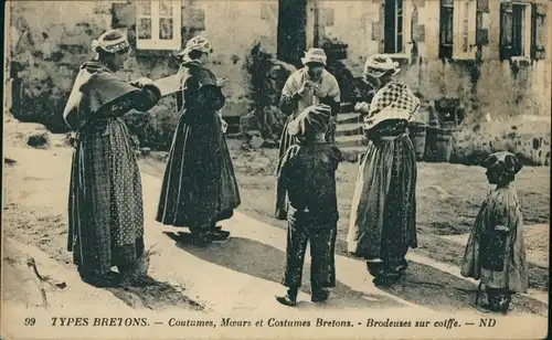 Ak-bretonische Typen, bretonische Bräuche und Kostüme, Kopfschmucksticker