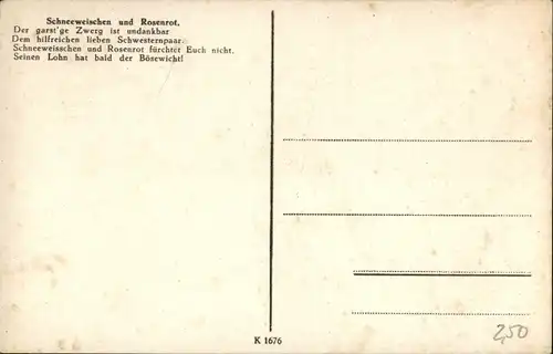 Künstler Ak Schneewittchen und Rosenrot, Grimm-Märchen, Zwerg