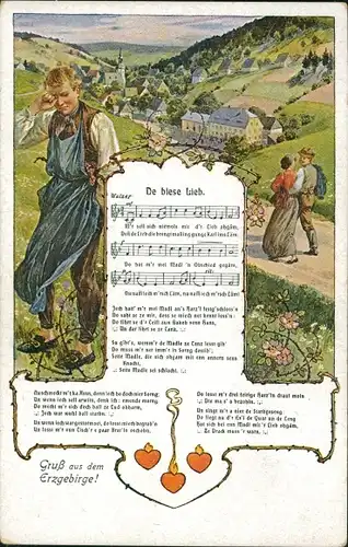 Lied Ak Vogel, Wilhelm, De biese Lieb, Erzgebirge, Liebespaar, weinender Mann