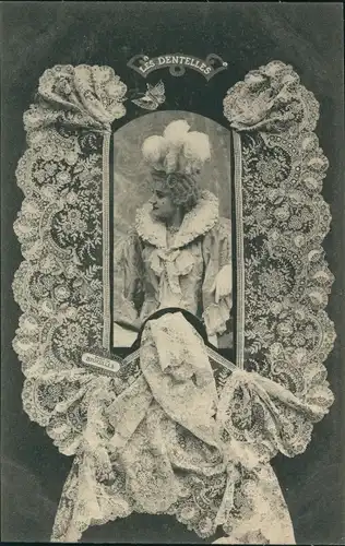 Passepartout Ak Französische Tracht, Klöppelwerk, Frau-Portrait