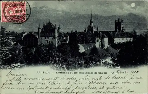 Mondschein Ak Lausanne Kanton Waadt, Panorama vom Ort