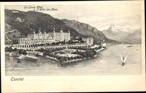 Ak Territet Montreux Kt. Waadt, Grand Hotel & Hotel des Alpes