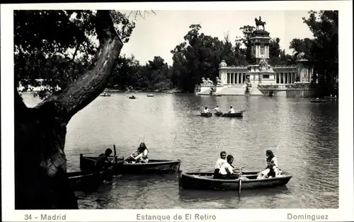 Ak Madrid, Spanien, Teich des Retiro, Dominguez