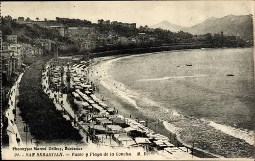Ak Donostia San Sebastián Baskenland, Promenade und Playa de la Concha