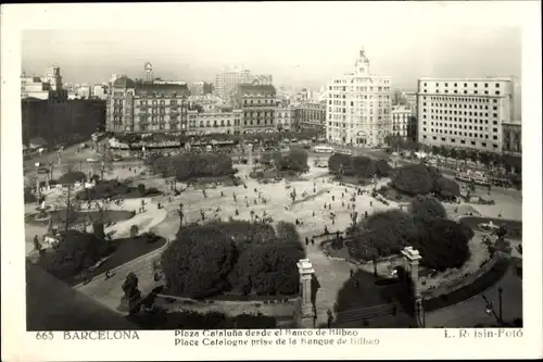 Ak Barcelona Katalonien Spanien, Plaza de Catalunya, Banco de Bilbao