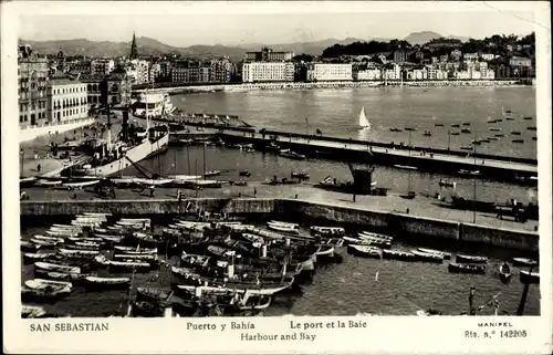 Ak Donostia San Sebastián Baskenland, Hafen und Bucht