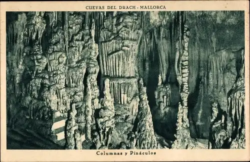 Ak Mallorca Balearen, Cuevas del Drach, Säulen und Zinnen