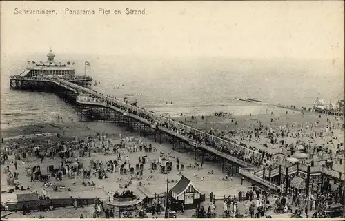 Ak Scheveningen Den Haag Südholland, Panorama Pier en Strand