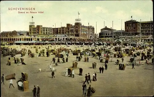 Ak Scheveningen Den Haag Südholland, Strand en Palace Hotel