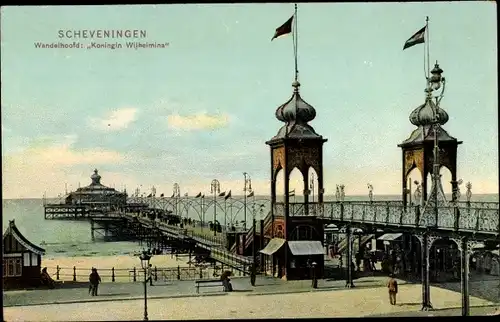 Ak Scheveningen Den Haag Südholland, Wandelhoofd "Koningin Wilhelmina", Fahnen