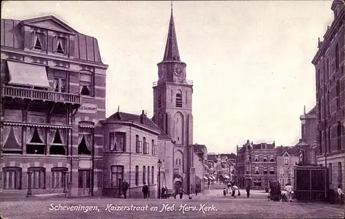 Ak Scheveningen Den Haag Südholland, Kaizerstraat en Ned. Herv. Kerk