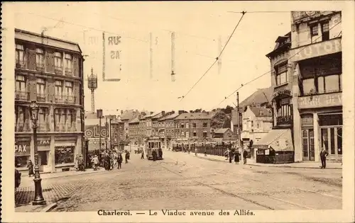 Ak Charleroi Wallonien Hennegau, Le Viaduc avenue des Allies, Straßenbahn