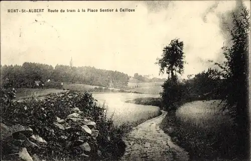 Ak Mont Saint Aubert Tournai Wallonien Hennegau, Route du tram a la Place Sentier a Cailloux