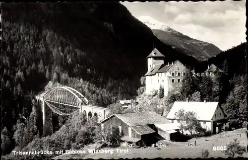Ak Tobadill Tirol, Schloss Wiesberg, Trisanna Brücke