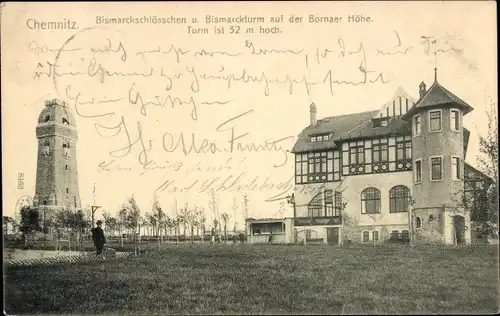Ak Chemnitz in Sachsen, Bismarckschlösschen, Bismarckturm, Bornaer Höhe