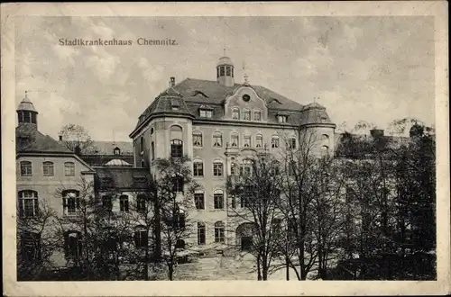 Ak Chemnitz Sachsen, Blick auf das Stadtkrankenhaus, Bäume