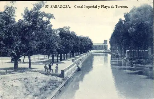 Ak Zaragoza Zaragoza Aragon, Kaiserkanal und Torrero-Strand