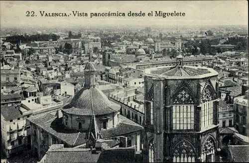Ak-Stadt Valencia Spanien, Panorama vom Miguelete