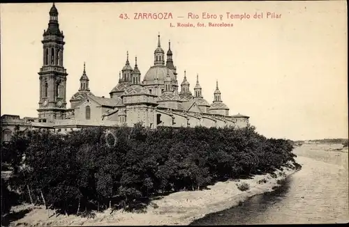 Ak Zaragoza Zaragoza Aragón, Fluss Ebro und Pilar-Tempel