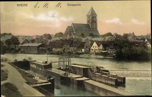 Ak Rheine in Westfalen, Emspartie, Kirche, Schleuse