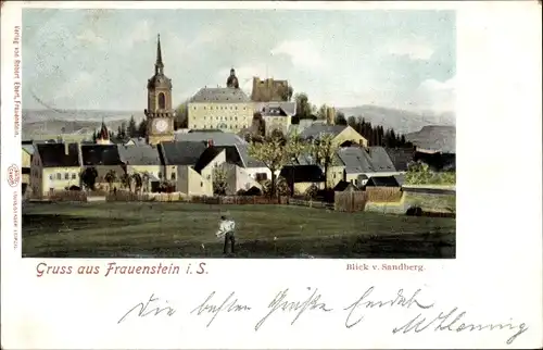 Litho Frauenstein im Erzgebirge, Totalansicht, Sandberg