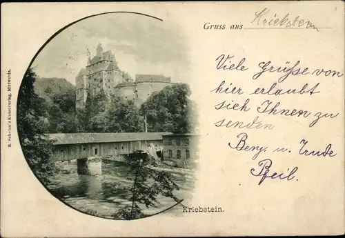 Ak Kriebstein in Sachsen, Burg Kriebstein, Brücke