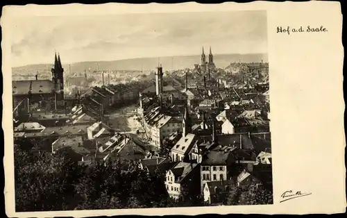 Ak Hof an der Saale Oberfranken Bayern, Blick über den Ort