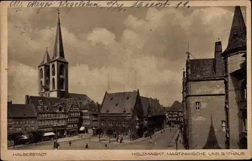 Ak Halberstadt am Harz, Holzmarkt, Martinikirche, Rathaus