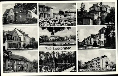 Ak Bad Lippspringe im Kreis Paderborn, Haus Waldfrieden, St Josefshaus, Martinstift, Haus Ruhr