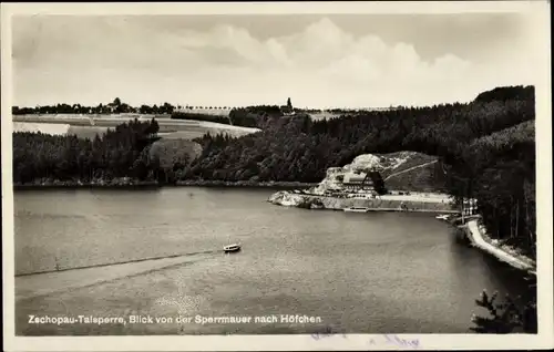 Ak Kriebstein Sachsen, Zschopau Talsperre, Blick von der Sperrmauer nach Höfchen