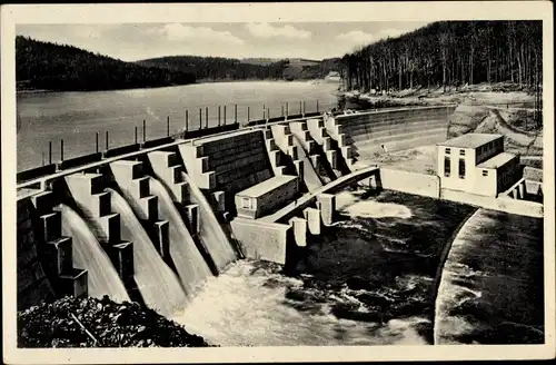 Ak Kriebstein Mittelsachsen, Talsperre Kriebstein aus Vogelsicht